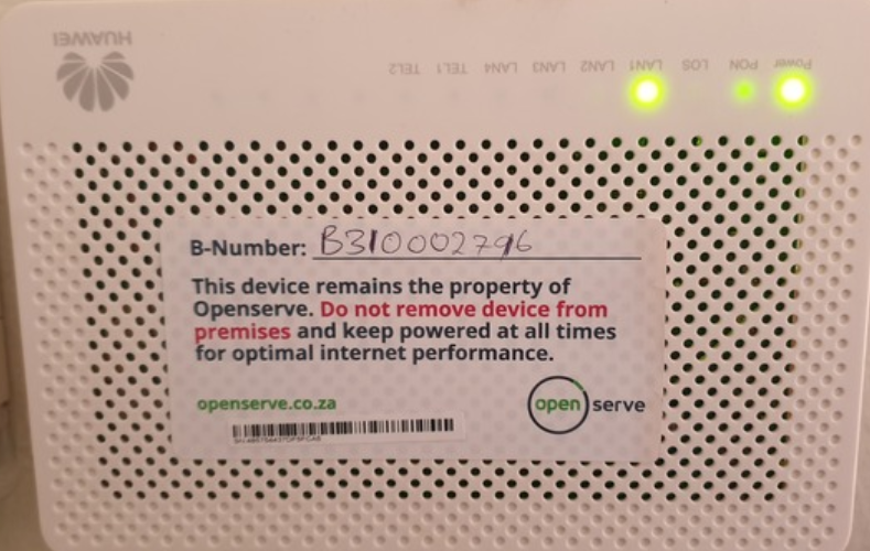 Open Serve Router FTTH Moving homes - RSAWEB